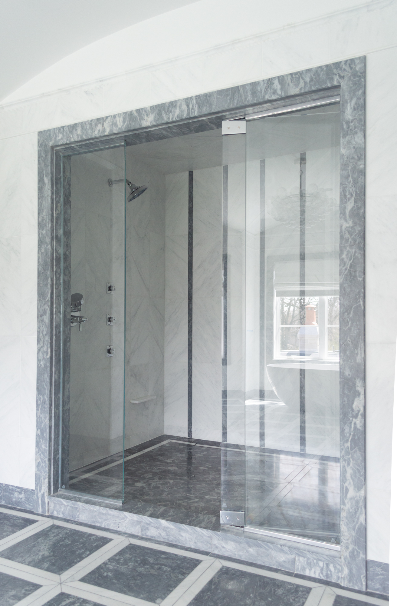 Blue Statuario & Calacatta d'Este Master Bathroom » Chadwick's Surfaces